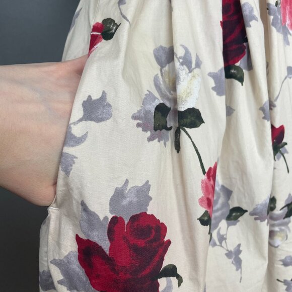 Hell Bunny Eloise Mini Dress Rose Print Cream Bow‎ Adjustable Straps Sz XS Retro - Picture 8 of 12